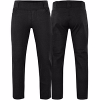 Vorder und Rückansicht der BULLDT Damen Motorradschutzhose in Schwarz mit Kevlar Futter, Hüftschutz, Oberschenkeltasche und Gürtelschlaufe für Stil und Sicherheit Jetzt kaufen