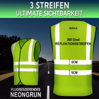 OMKA Sicherheitsweste, 4er-Pack Neongrün Warnwesten mit Reflexstreifen und den Texten „3 Streifen“ und „360° Reflektionsstreifen“