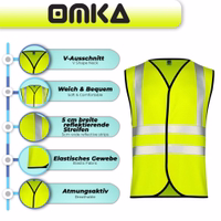 OMKA Sicherheitsweste, 4er-Pack Sicherheitsweste mit V-Ausschnitt, 5 cm breiten reflektierenden Streifen, elastischem Material sowie Angaben zu Weichheit, Komfort und Atmungsaktivität