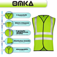 OMKA Sicherheitsweste, 4er-Pack Sicherheitsweste mit V-Ausschnitt, 5 cm breiten reflektierenden Streifen, elastischem Material sowie Angaben zu Weichheit, Komfort und Atmungsaktivität