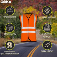 OMKA Sicherheitsweste, 4er-Pack Neonorange Sicherheitsweste mit reflektierenden Streifen sowie Hinweisen auf Waschbarkeit, Atmungsaktivität und hohen Tragekomfort