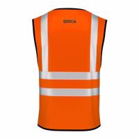 OMKA Sicherheitsweste, 4er-Pack Neonorange Sicherheitswesten mit reflektierenden silbernen Streifen und OMKA-Logo, von hinten dargestellt.