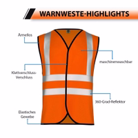 OMKA Sicherheitsweste, 4er-Pack Neonorange ärmellose Sicherheitswesten mit Klettverschluss, elastischem Material, 360°-Reflektor und Hinweis auf Maschinenwaschbarkeit