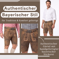 Bayerische Herrenlederhose mit traditionellem Gürtel Vorderansicht einer antik kastanienbraunen bayerischen Lederhose mit Gürtel, handgefertigt aus echtem Veloursleder, mit erhabener Stickerei, authentischer Passform und hochwertiger deutscher Handwerkskunst für traditionelle Anlässe.