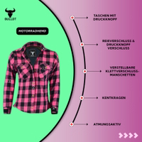Lass dich vom Pink nicht täuschen – dieses stylische Motorradshirt bietet Rundumschutz mit Ellenbogen-, Rücken- und Schulterpolstern, sicheren Reiß- und Druckknopfverschlüssen und atmungsaktivem Polyesterfutter.