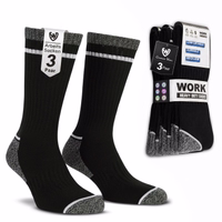 3er-Pack weiße Arbeitssocken Weiche Komfortsocken 3 Paar schwarze Arbeitssocken in Verpackung, Text 'Arbeits Socken – 3 Paar' sichtbar