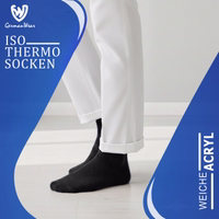 GermanWear label on thermal socks, packaging partially visible, German text readable