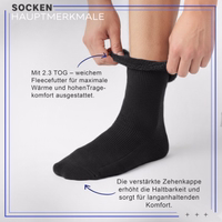 Thermal sock lying flat, toe and heel area visible, text on the sock visible