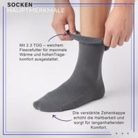 Thermal sock lying flat, toe and heel area visible, text on the sock visible
