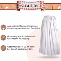 Lange Dirndl-Schürze: Traditionelle bayerische Baumwollschürze Banner „Trachten“. Blaue Schürze mit Text: Weiche Baumwollmischung, Gummizug am Schleifenband, Gesamtlänge ca. 90 cm.