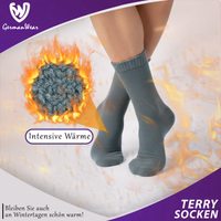 Packaging of terry socks with the German text “Intensive Warmth” visible