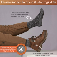 Thermo-Wintersocken im 3er-Pack, atmungsaktiv, bequem, strapazierfähig, grau Thermosocke flach liegend, Zehen- und Fersenbereich sichtbar, deutscher Text vorhanden
