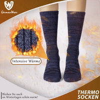Thermo-Wintersocken im 3er-Pack, atmungsaktiv, bequem, strapazierfähig, blau Verpackung von Thermosocken mit deutschem Text 'Intensive Wärme' sichtbar