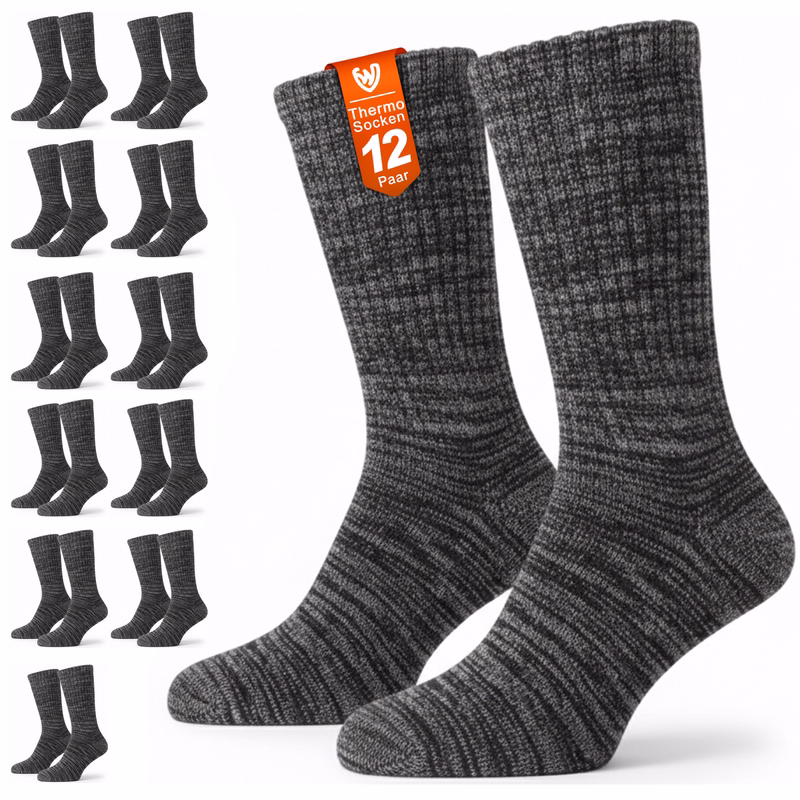 Thermo-Wintersocken im 12er-Pack, atmungsaktiv, bequem, strapazierfähig, blau 12-Paar Thermosocken in einer Verpackung, Text 'Thermosocken 12 Paar' sichtbar