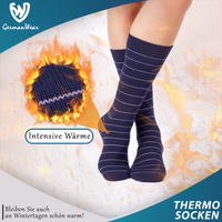 12er-Pack 2.0 TOG isolierte Winter-Thermosocken, Blau– für den Outdoor-Einsatz Thermosocken-Verpackung mit deutschem Text 'Intensive Wärme' sichtbar