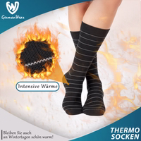12er-Pack 2.0 TOG isolierte Winter-Thermosocken, Schwarz– für den Outdoor-Einsatz Thermosocken-Verpackung mit deutschem Text 'Intensive Wärme' sichtbar