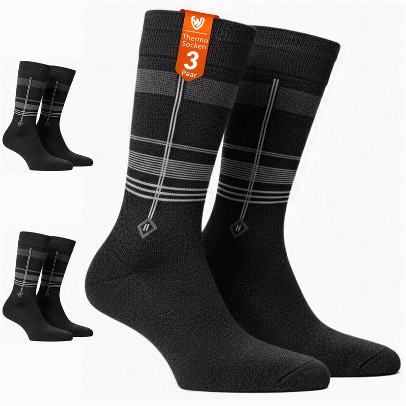 3er-Pack Thermosocken in Schwarz mit TOG 2.0, vollständig gefüttert mit Fleece socken 3-Paar schwarze Socken in einer Verpackung mit der Aufschrift „Thermo Socken 3 Paar“