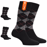 3-Paar schwarz Business-Anzugsocken mit Argyle-Muster in Verpackung gestapelt