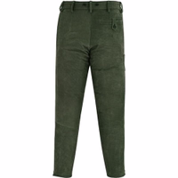 Traditionelle Jagd-Nubuklederhose Seitenansicht der Jagdhose in Dunkelgrün mit Nubuk-Leder, feinem Innenfutter und Stiefelreißverschluss – Komfort, Langlebigkeit und zeitloser Jagdstil für Outdoor-Aktivitäten. Heute bestellen!