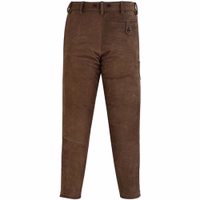 Traditionelle Jagd-Nubuklederhose Seitenansicht der Jagdhose in Dunkelbraun aus Nubuk-Leder mit Innenfutter und Stiefelreißverschluss – langlebig und komfortabel für Outdoor-Aktivitäten. Heute bestellen!