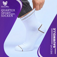 3er-Pack dünne Sportsocken, weiß, aus atmungsaktiver Baumwolle – ideal für Laufen, Fitness, Training und alle aktiven Workouts Germanwear label auf viertelhohen sportsocken aus baumwolle, entworfen für laufen