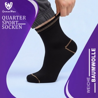 6er-Pack dünne Sportsocken, schwarz, aus atmungsaktiver Baumwolle – ideal für Laufen, Fitness, Training und alle aktiven Workouts Germanwear label auf viertelhohen sportsocken aus baumwolle, entworfen für laufen