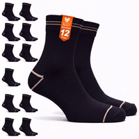 12er-Pack dünne Sportsocken, schwarz, aus atmungsaktiver Baumwolle – ideal für Laufen, Fitness, Training und alle aktiven Workouts Paaransicht der dünnen Sportsocken, Herren-Sportsocken, schwarz, 12er-Pack atmungsaktive Baumwoll-Sportsocken, mit der Kennzeichnung „Sport Socken 12 Paar“. Entwickelt für Laufen, Fitnessstudio, Training und den aktiven Alltag.