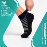 3er-Pack kurze Sport-Knöchelsocken – schwarze kurze Sportsocken für Laufen, Fitnessstudio oder den Alltag Germanwear etikett für unisex sport-knöchelsocken aus baumwollmaterial, markenname deutlich sichtbar