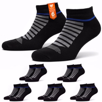 6er-Pack kurze Sport-Knöchelsocken – schwarze kurze Sportsocken für Laufen, Fitnessstudio oder den Alltag Verpackung mit 6 paar unisex sport-knöchelsocken aus baumwolle, knöchellanges design mit sportlichem look