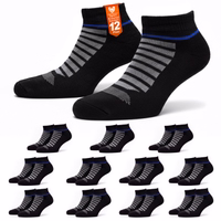 12er-Pack kurze Sport-Knöchelsocken – schwarze kurze Sportsocken für Laufen, Fitnessstudio oder den Alltag Verpackung mit 12 paar unisex sport-knöchelsocken aus baumwolle, knöchellanges design mit sportlichem look