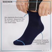 Diabetic socks lying flat, cuff and heel area visible, text visible on the sock