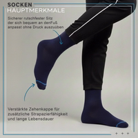 Diabetic socks lying flat, toe area visible, German text visible on the sock