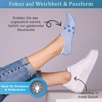 3er-Pack Damen Fancy Knöchelsocken in, aus Baumwolle Nahaufnahme einer Knöchelsocke, flach liegend, Fersenbereich sichtbar