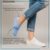 3er-Pack Damen Fancy Knöchelsocken in, aus Baumwolle Knöchelsocke mit sichtbarem Schneeflocken- und Sternmuster, flach liegend