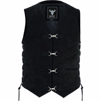 BULLDT Motorrad Wildlederweste schwarze Bikerweste aus echtem Wildleder robust langlebig und bequem das perfekte Accessoire für Motorradfahrer Vorderansicht der Premium BULLDT schwarzen Wildleder Motorradweste Echtes Wildleder verstellbare Seitenschnüre und zahlreiche Taschen machen sie perfekt für Biker Steigere Stil und Funktionalität auf der Straße Bestelle jetzt für Premium Qualität und Komfo