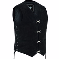 BULLDT Motorrad Wildlederweste schwarze Bikerweste aus echtem Wildleder robust langlebig und bequem das perfekte Accessoire für Motorradfahrer Seitenansicht der weißen Motorrad Wildlederweste Entfessele deinen Biker Geist mit der klassischen schwarzen Wildleder Bikerweste von BULLDT Echtes Wildleder verstellbare Seitenschnüre und mehrere Taschen garantieren Komfort und Funktionalität auf der Stra