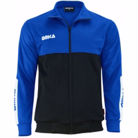 Vorderansicht der OMKA Herren Sport Blau Jacke mit Polokragen, schweißabsorbierendem Fleecefutter und atmungsaktivem Stoff, leicht und stilvoll für Training und Freizeit, bestellen Sie jetzt online