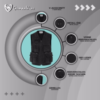 Herren-Jagdlederjacke in Schwarz Ein schwarzes Leder-Jagdweste mit Frontreißverschluss und V-Ausschnitt. Mit aufgenähten Taschen und Innentasche für Komfort. Weiches Polyesterfutter, 100 % Leder. Ideal für Outdoor-Abenteuer. Jetzt sichern!