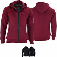Ladies Motorcycle Hoody in Red Presenting both front & back views, ensures comprehensive protection with protectors on arms, shoulders, front, and back. Its complete coating with aramid fibers enhances durability and safety