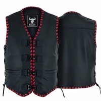 Vorder- und Rückansicht einer von Experten entwickelten, echten Kalbsleder-Bikerweste. Für Langlebigkeit und Komfort gefertigt, ein unverzichtbares Must-have für Biker. Top-Seller Premium-Produkt.