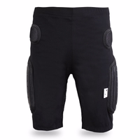 Front view of BULLDT protective motorcycle pants. Black unisex motocross padded shorts with armor, breathable mesh, and durable polyester for safe riding and sports activities.
