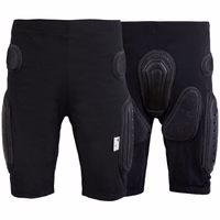 Front and back view of BULLDT protective motorcycle pants. Unisex motocross padded shorts with armor for knees, thighs, and hips. Breathable, durable biker gear for safe riding.