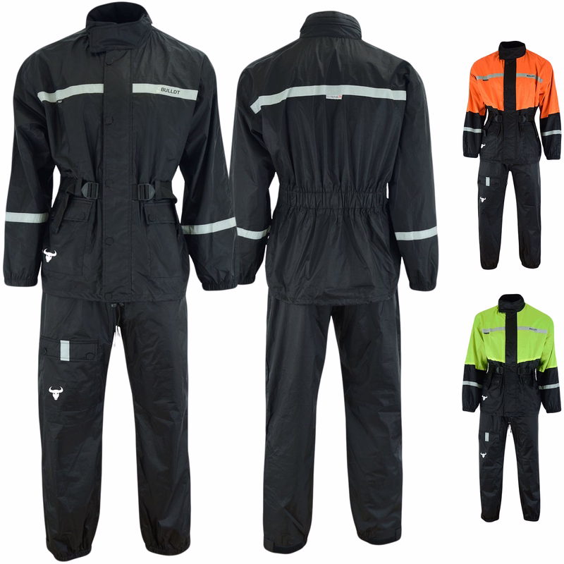 Herren Motorrad-Regenanzug Regenjacke Regenhose Meistern Sie jeden Regenschauer mit dem BULLDT Motorrad-Regenanzug – Vorder- und Rückansicht in Schwarz. Neonfarben sorgen für Sichtbarkeit, während verschweißte Nähte Sie trocken und sicher halten. Mit reflektierenden Prints. Kostenloser Versand.