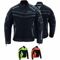 Cordura Herren-Sommer-Motorradjacke BLD323J in Schwarz, Vorder- & Rückansicht. Mit Protektoren an Armen, Schultern & Rücken sowie zwei Seitentaschen ausgestattet. Zudem in zwei weiteren Unterfarben erhältlich – für Sicherheit & Komfort.
