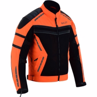 Herren-Motorradjacke BLD323J in Orange, Rückansicht. Mit Protektoren an Armen, Schultern & Rücken. Aus Polyester gefertigt und mit herausnehmbarem Innenfutter. Neonfarben & 3M-Reflexelemente erhöhen die Sichtbarkeit bei Dunkelheit.