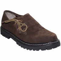 Bayerische Lederschuhe Vorderansicht traditioneller bayerischer Haferlschuhe – handgefertigte, seitlich geschnürte Schuhe aus Ziegenleder mit Gummisohle – 100 % Premiumleder für Komfort und Stil.