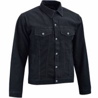 Jeansjacke Motorradjacke Truckerjacke Jeansjacke mit Protektoren Herren-Motorradjacke in Schwarz – Seitenansicht BLD324J Denim. Sorgfältig aus Baumwollstoff mit Polyester-Innenfutter gefertigt, mit Protektoren ausgestattet, komplette Beschichtung des Shirts mit Aramidfasern, Vorderseiten-Taschen mit Druckknöpfen verschl