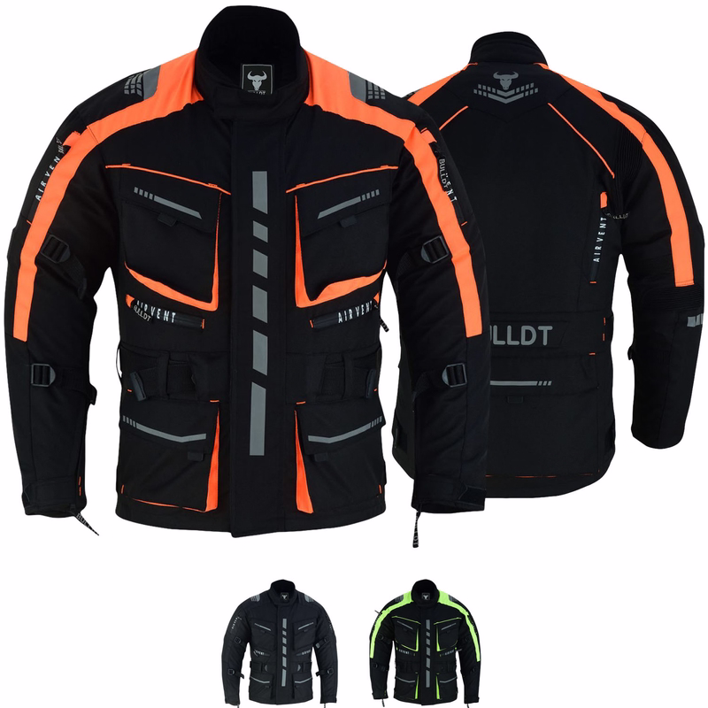 BULLDT motorcycle jacket Cordura textiles jacket biker jacket BLD325J Cordura men's motorcycle jacket black color front &rear views,BLD325J, equipped with shoulder, chest, elbow, &back protectors, features front pockets that are closed with press studs &also with a 3-D zipper