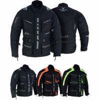 Herren-Motorradjacke in Schwarz, Modell BLD325J, in Vorder- und Rückansicht. Ausgestattet mit Protektoren sowie Fronttaschen mit Druckknopfverschluss. Zudem in zwei weiteren Grundfarben erhältlich.
