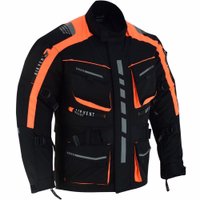 Herren-Motorradjacke in Neon-Orange, Modell BLD325J, Seitenansicht. Hergestellt aus strapazierfähigem Polyestergewebe mit Polyester-Innenfutter für Komfort und Schutz.